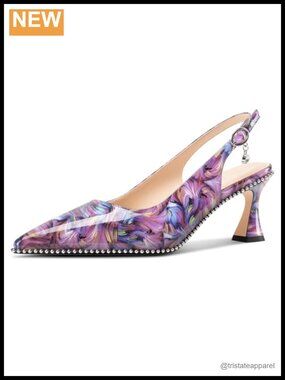 Kitten Heel Slingback Pumps Pointed Toe Faux Leather Prom Party Shoes